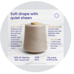 Zephira Wool-Silk 1lb Cones | 2/18 Lace Weight Yarn | 50% Superfine Merino Wool & 50% Tussah Silk